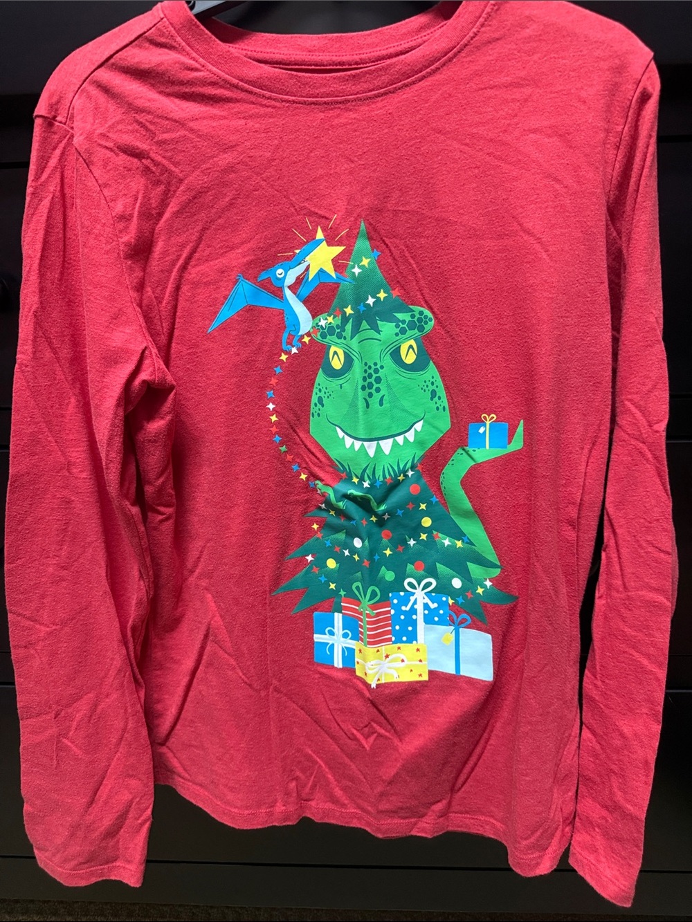 Cat & Jack Red Long-Sleeve Holiday Dino Tee